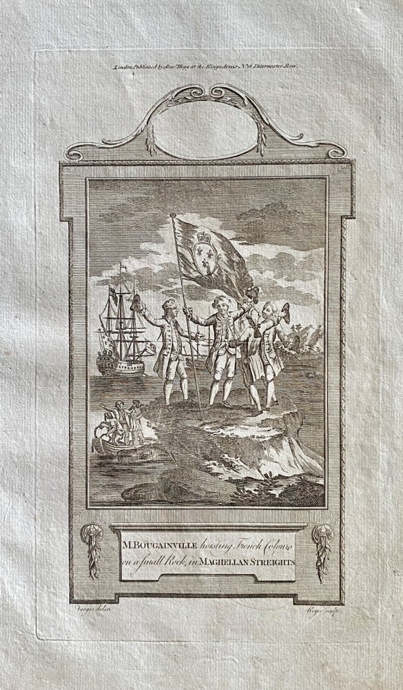 M. BOUGAINVILLE hoisting French Colours on a Small Rock, in MAGHELLAN  STREIGHTS.  1784 - 1786