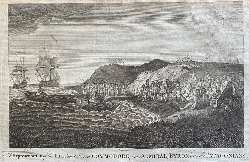 A Representation of the Interview between COMMODORE, (now ADMIRAL) BYRON and the PATAGONIANS."  1784 - 1786.