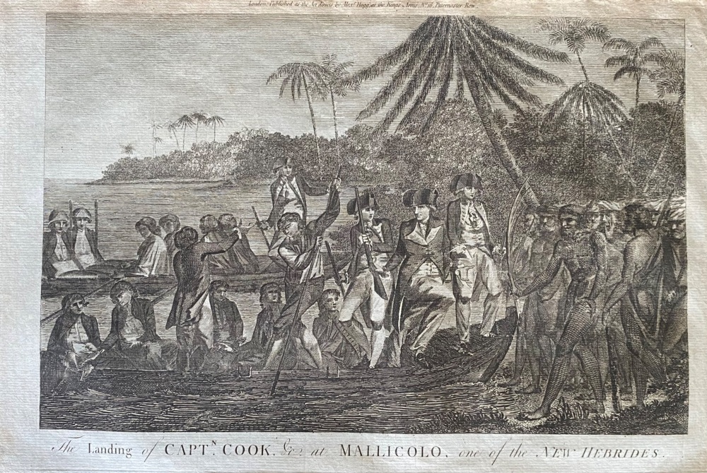 The Landing of CAPT.  COOK, & co. at MALLICOLO, ONE OF THE NEW HEBRIDES.  1784 - 1786