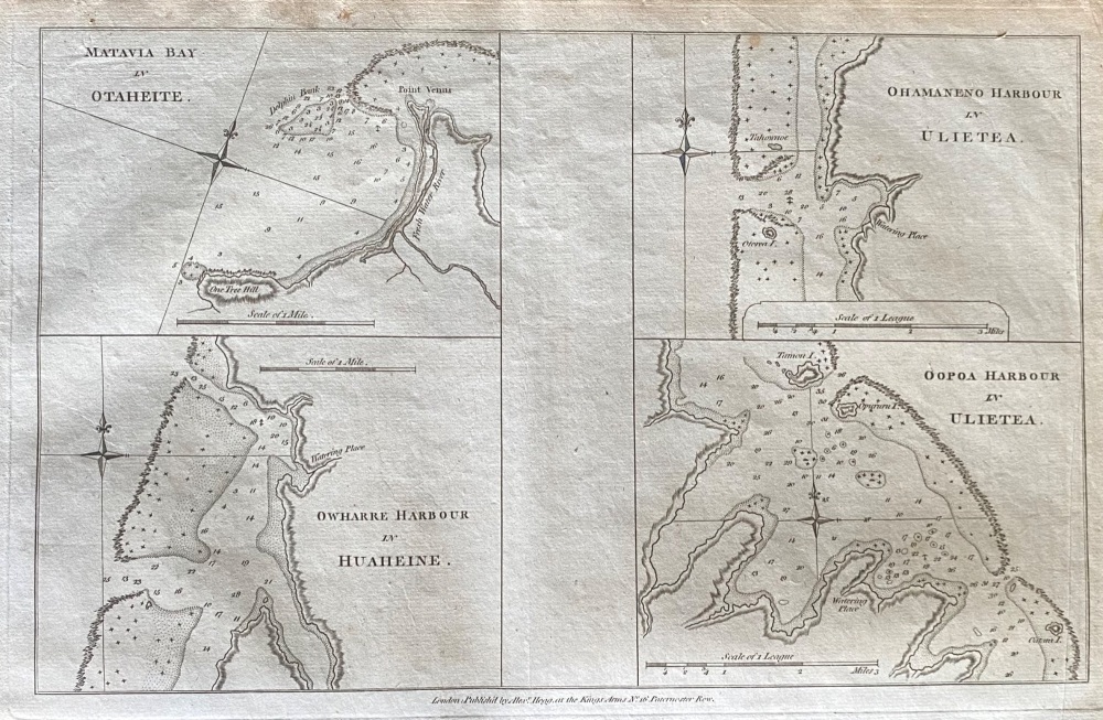 Matavia Bay  in  Otaheite.,  Owharre Harbour in Huaheine.,  Ohamaneno Harbour in Ulietea.,  Oopoa Harbour in Ulietea.   1784 - 1786