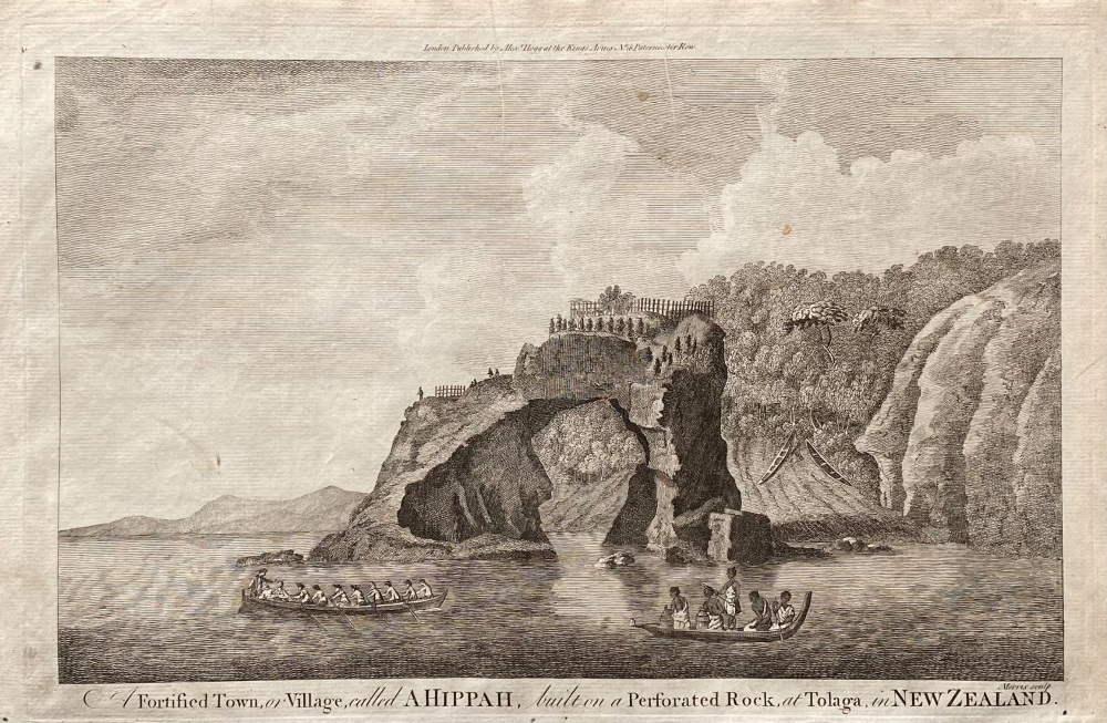 A Fortified Town, or Village, called AHIPPAH, built on a Perforated Rock, at Tolago, in NEW ZEALAND.   1784 - 1786