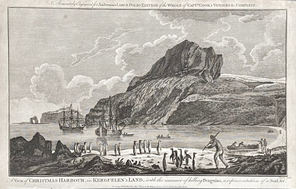 A View of CHRISTMAS  HARBOUR, in  KERGUELEN's  LAND,  with the manner of killing PENGUINS, a representation of a SEAL, &c.  1784 - 1786