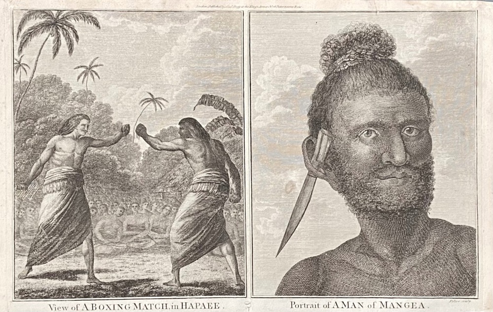 View of A BOXING MATCH in HAPAEE..  &  Portrait of A MAN of MANGEA.  1784 - 1786