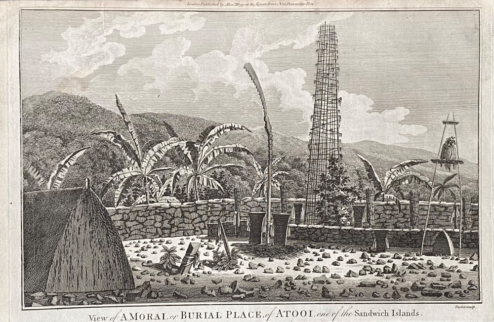 View of a MORAI, or BURIAL  PLACE, of ATOOI, one of the Sandwich Islands.  1784-86.