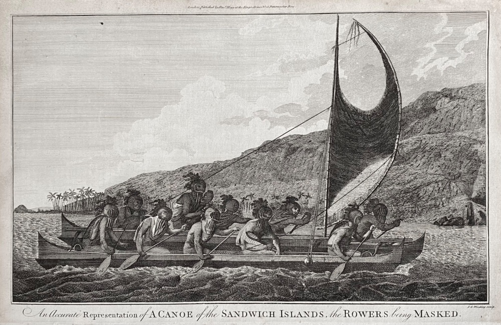 An Accurate Representation of A CANOE of the SANDWICH  ISLANDS, the ROWERS being MASKED.  1784-86.