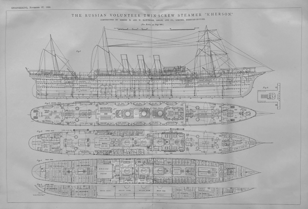 The Russian Volunteer Twin-Screw Steamer "Kherson."  1896.