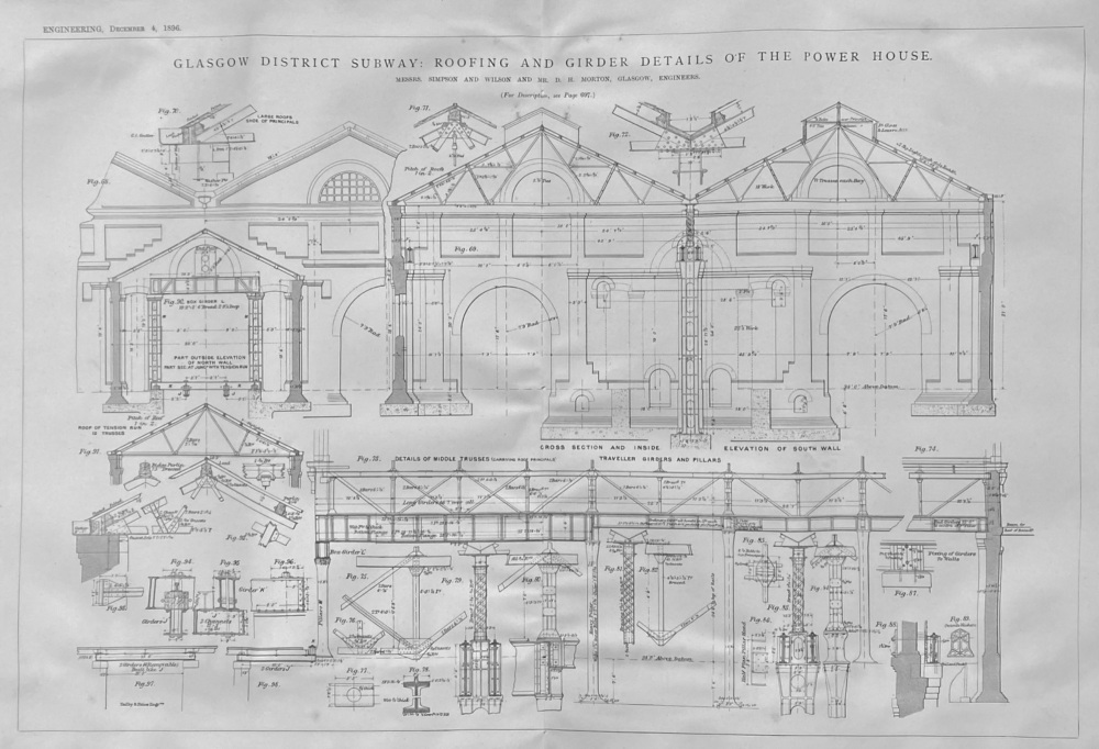 Glasgow District Subway :  Roofing and Girder Details of the Power House.  1896.