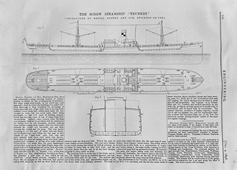 The Screw Steamship  "Trunkby."  1896.