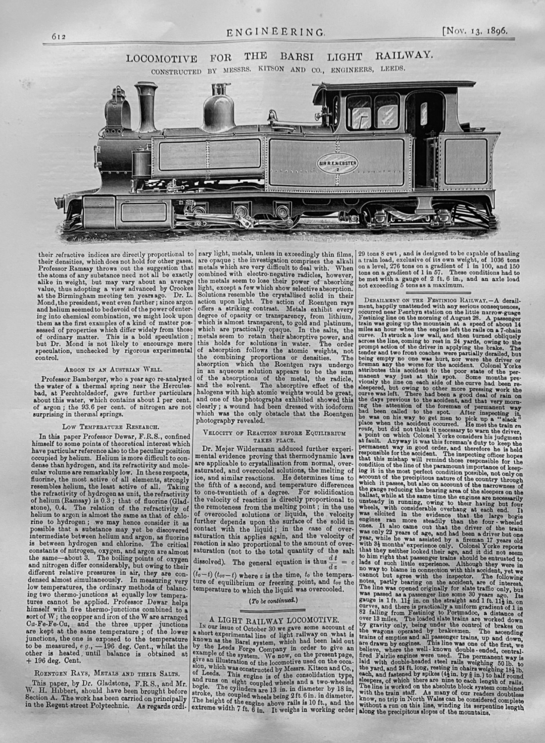 Locomotive for the Barsi Light Railway.  1896.