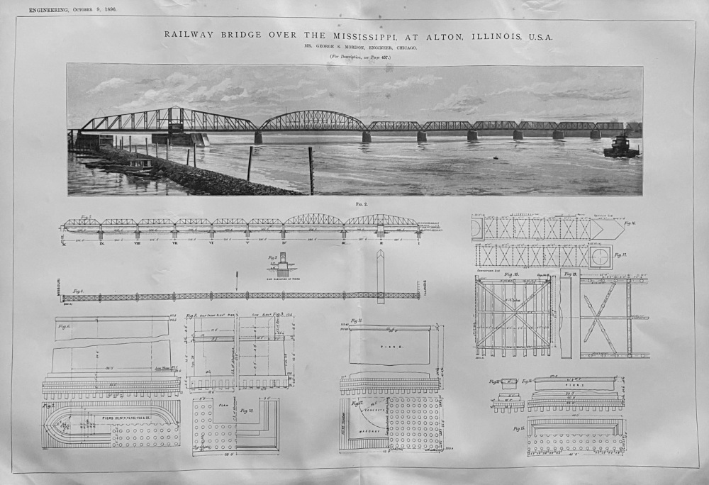 Railway Bridge over the Mississippi, at Alton, Illinois,  U.S.A.  1896.