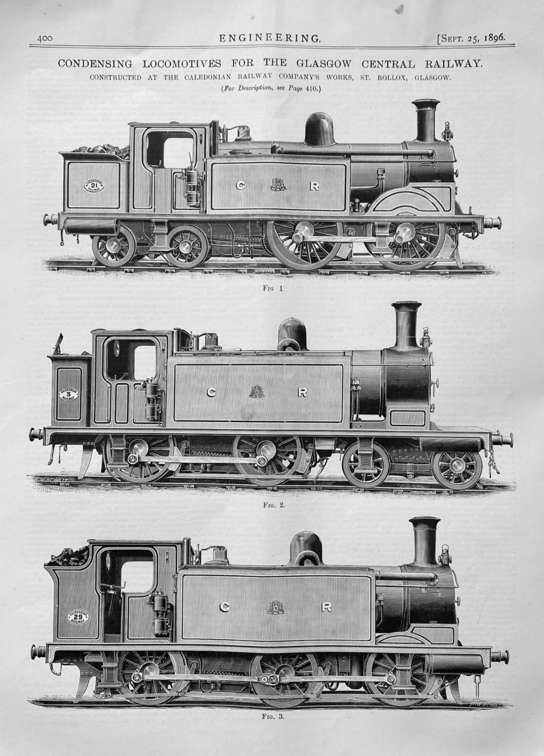 Condensing Locomotives for the Glasgow Central Railway.  1896.