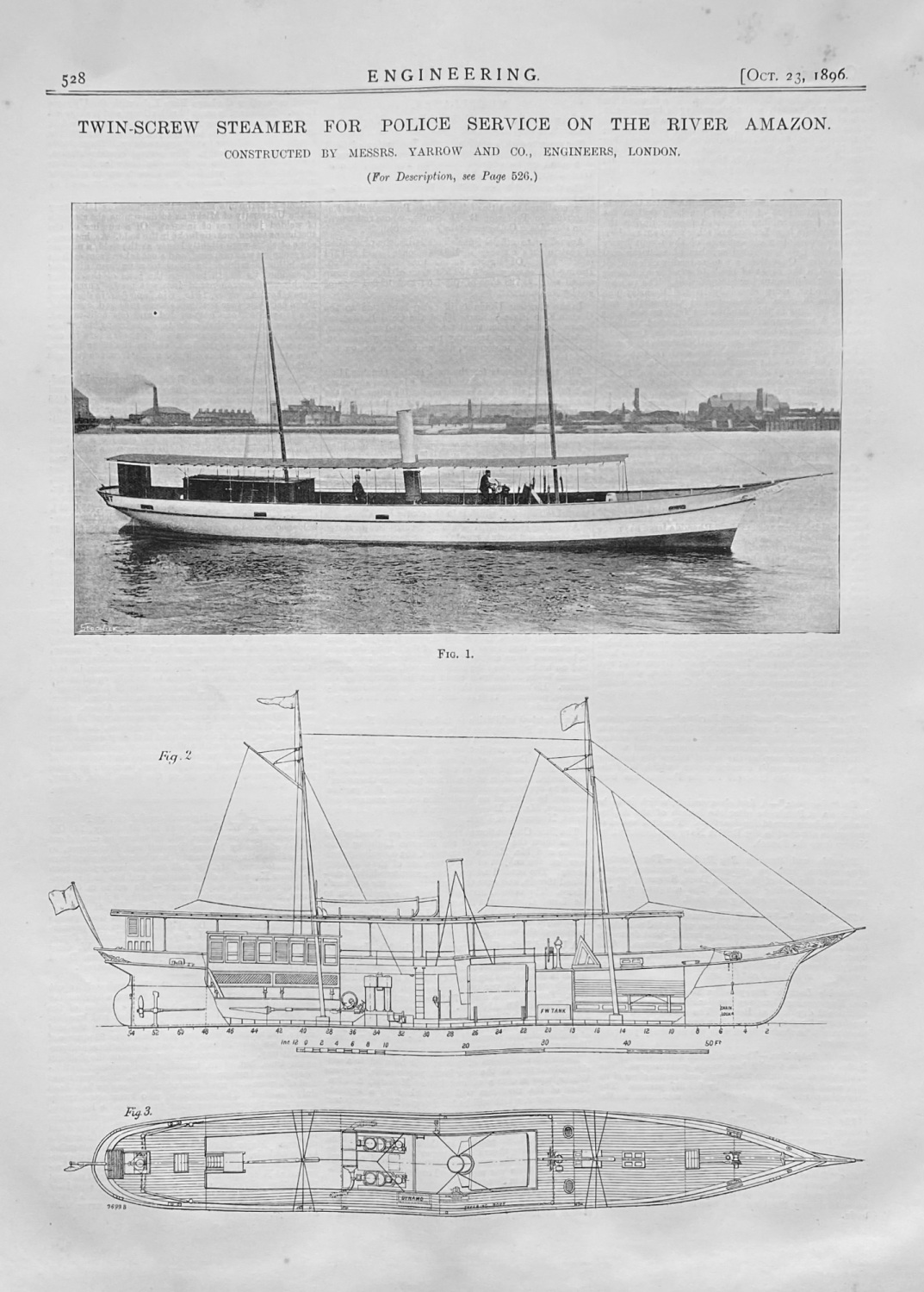Twin-Screw Steamer for Police Service on the River Amazon.  1896..