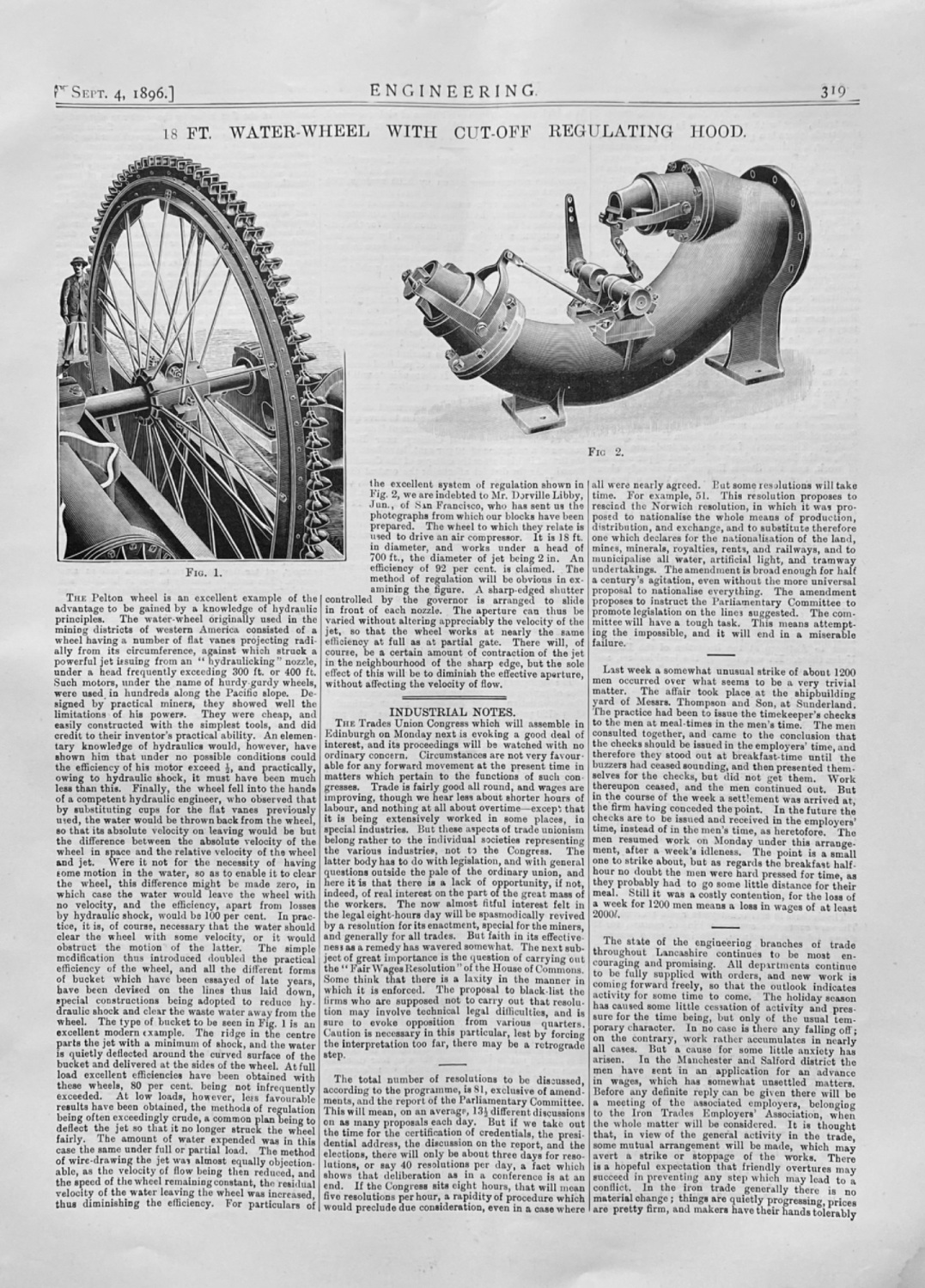 18 FT.  Water-Wheel  with Cut-off  Regulating Hood.  1896.