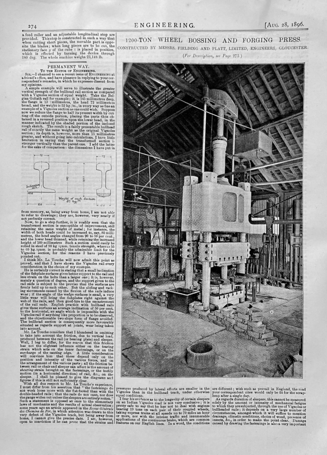 1200- Ton  Wheel Bossing and Forging Press.   &  Shearing Machine.  1896.