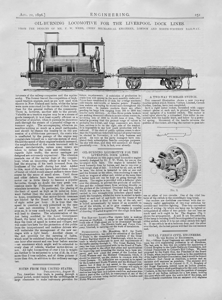 Oil Burning Locomotive for the Liverpool Dock Lines.  1896.