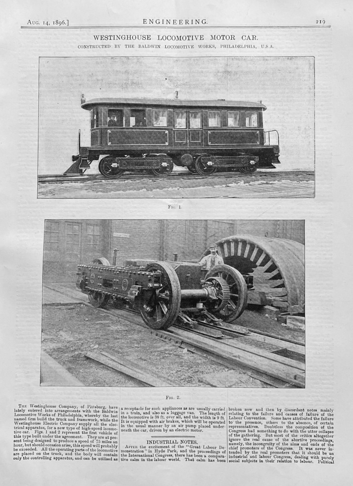 Westinghouse Locomotive Motor Car.  1896.