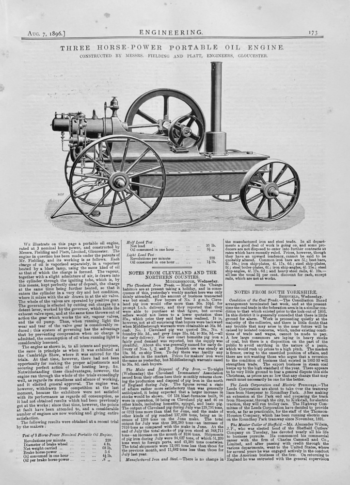 Three Horse-Power  Portable  Oil Engine.  1896.