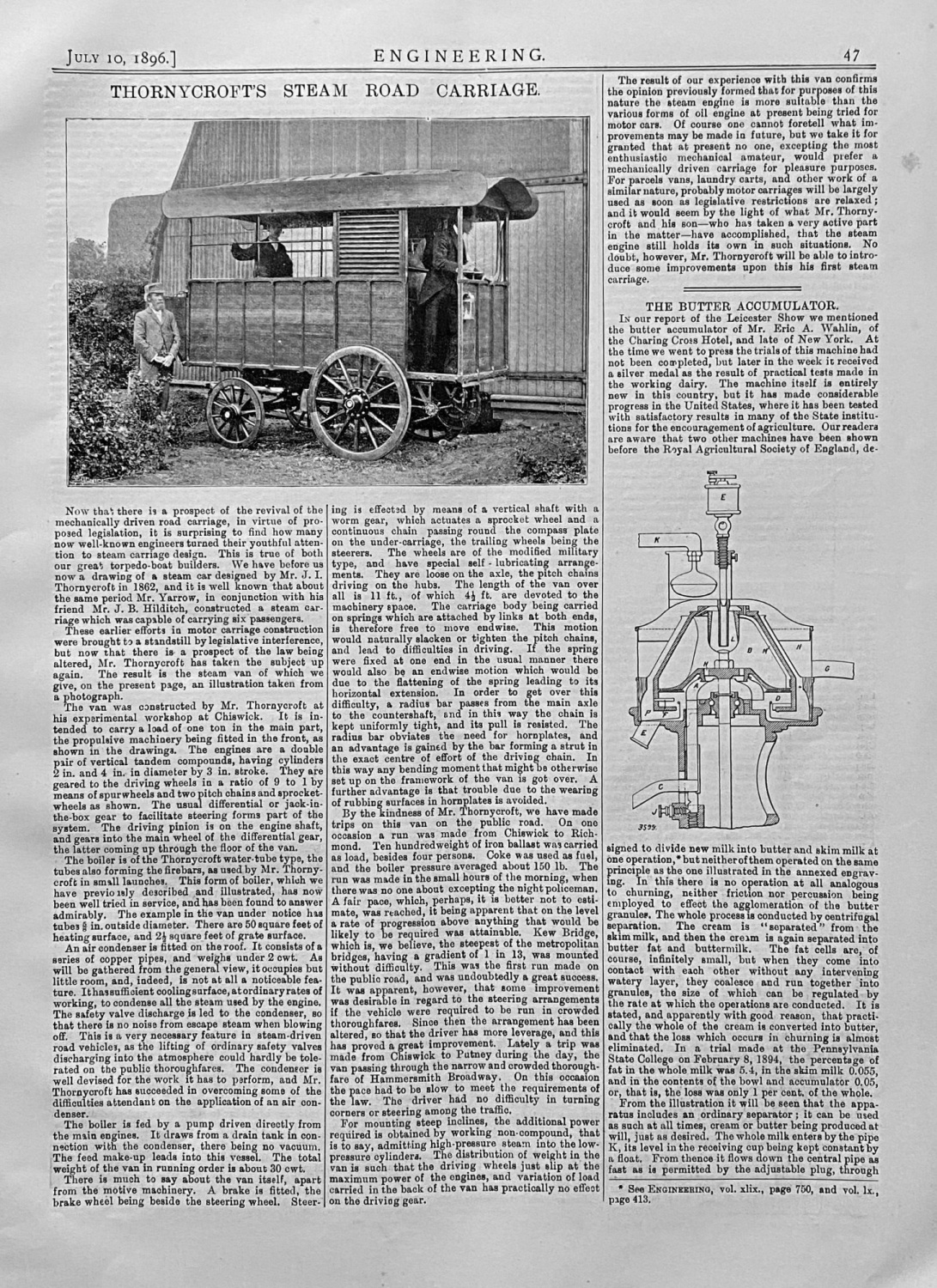 Thornycroft's  Steam  road Carriage.  1896.