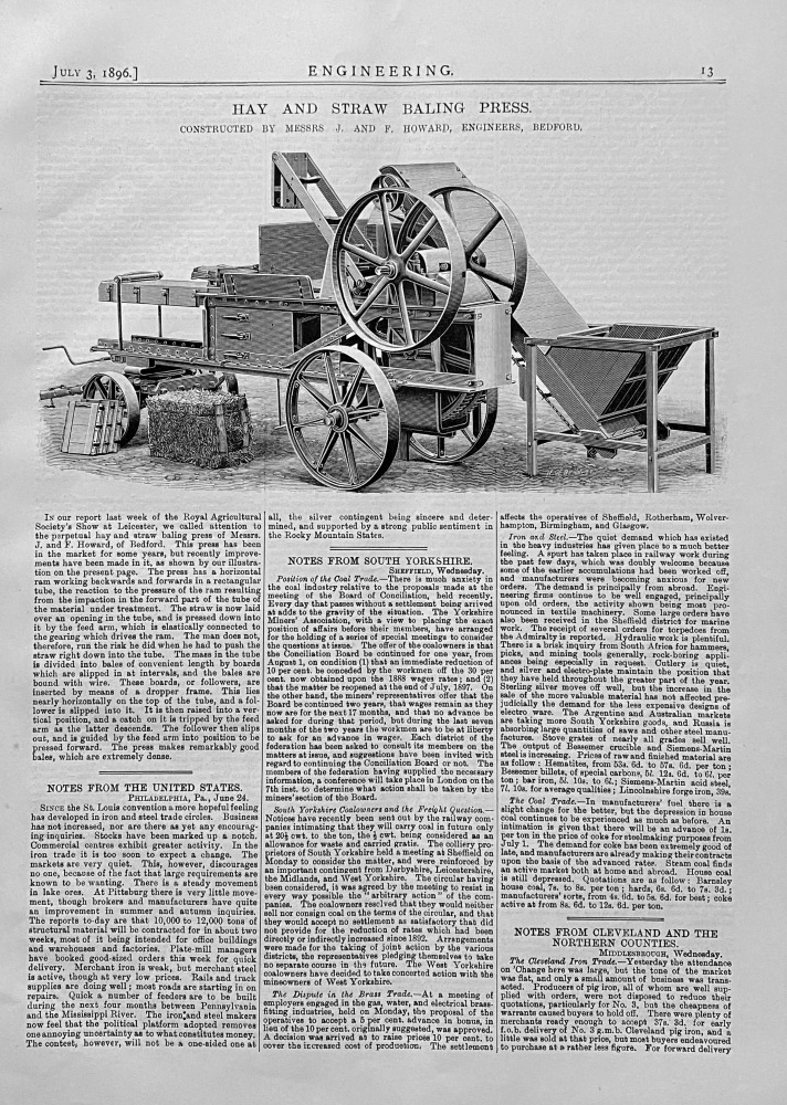 Hay and Straw Baling Press.  1896.