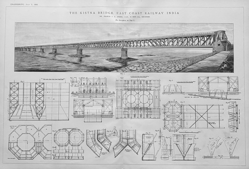 The Kistna Bridge, East Coast Railway,  India.  1896.