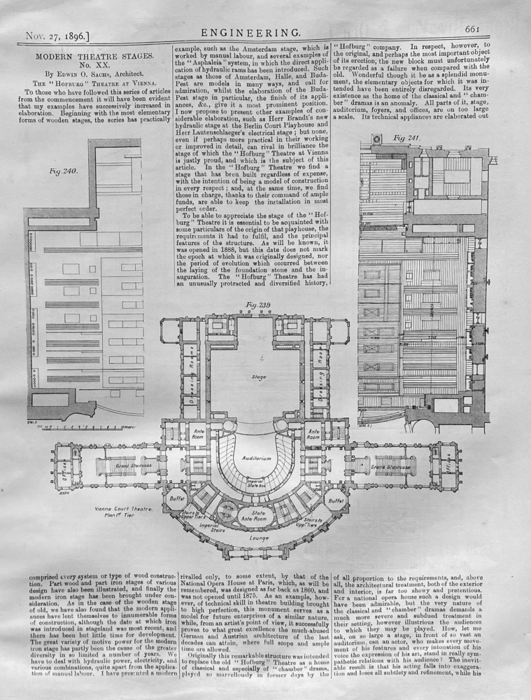 Modern Theatre Stages.  No. XX.  The "HOFBURG"  Theatre at Vienna.  1896.