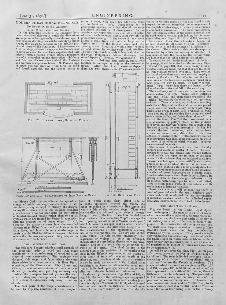 Modern Theatre Stages. No. XIII.  Small Wood and Iron Stages.  1896.