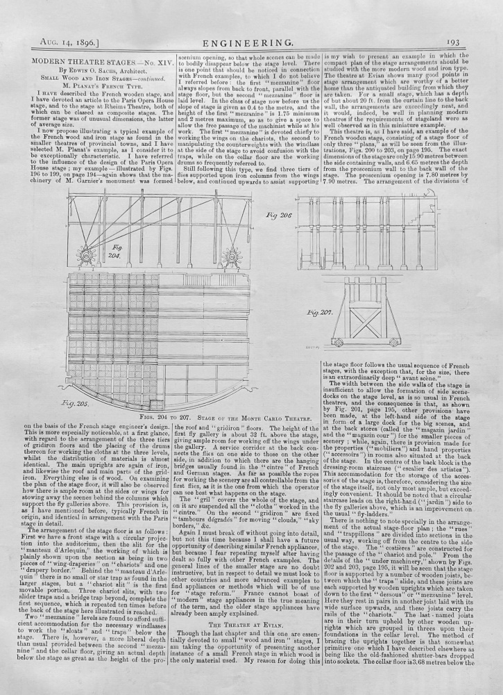 Modern Theatre Stages. No. XIV.  Small Wood and Iron Stages.  Continued.  1896.
