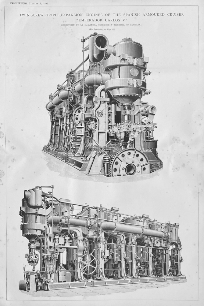 Twin-Screw Triple-Expansion Engines of the Spanish Armoured Cruiser "Emperador  Carlos  V."  1896.
