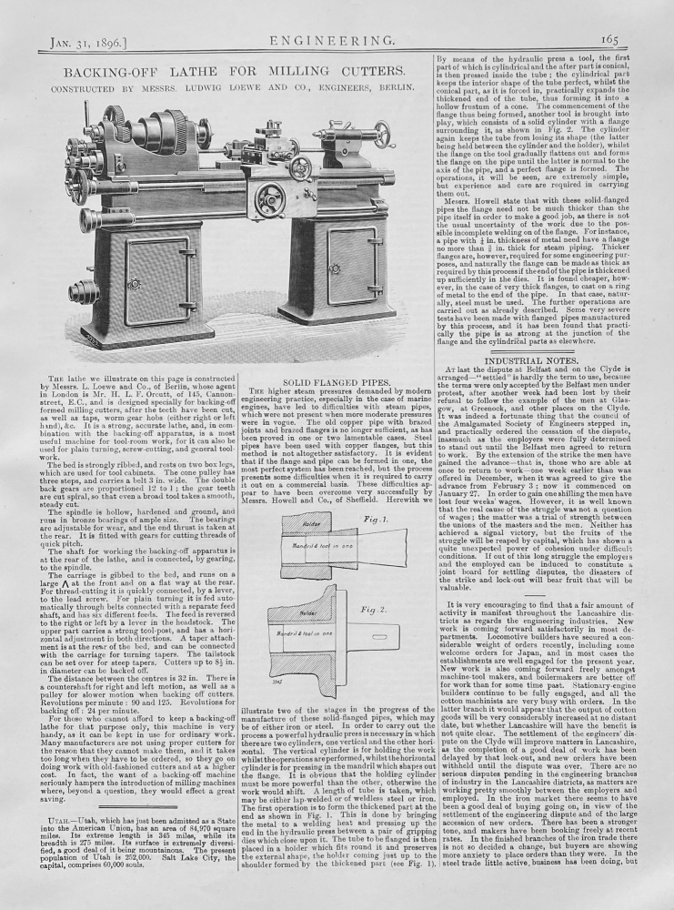 Backing-Off  Lathe for Milling  Cutters.  1896.