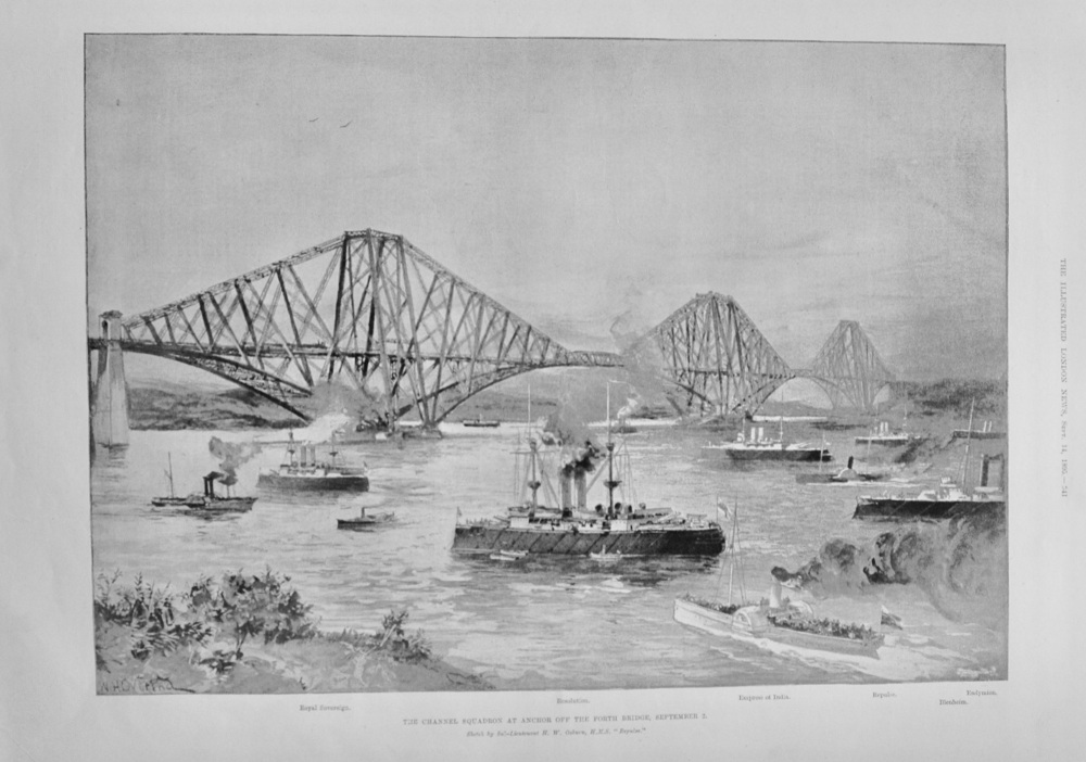 The Channel Squadron at Anchor off the Forth Bridge - 1895