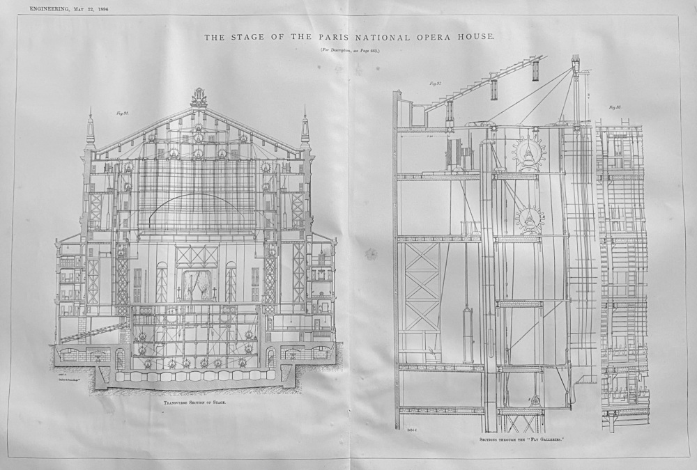 Modern Theatre Stages.- No. IX.  Wood and Iron Stages. - The Paris National Opera House.  1896.