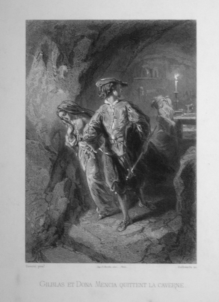 Gilblas et Dona Mencia quittent la caverne  -  1863
