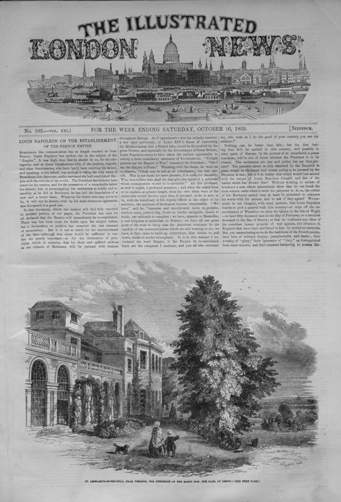 Illustrated London News,  October 16th, 1852.