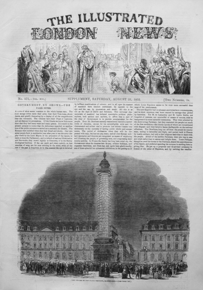 Illustrated London News (Supplement) for August 21st 1852.
