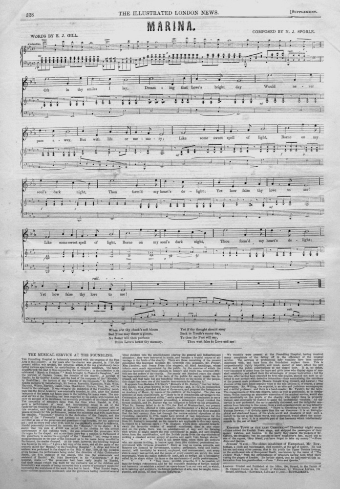 "Marina." Sheet Music. 1851.