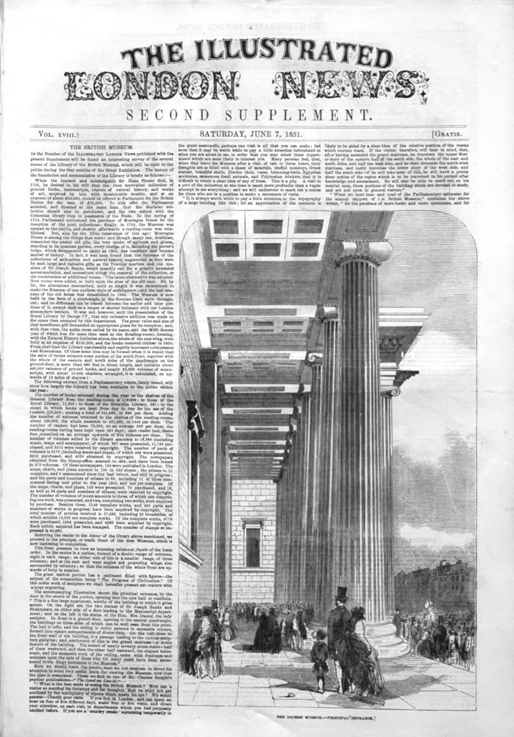 Illustrated London News Supplement For June 7th 1851.