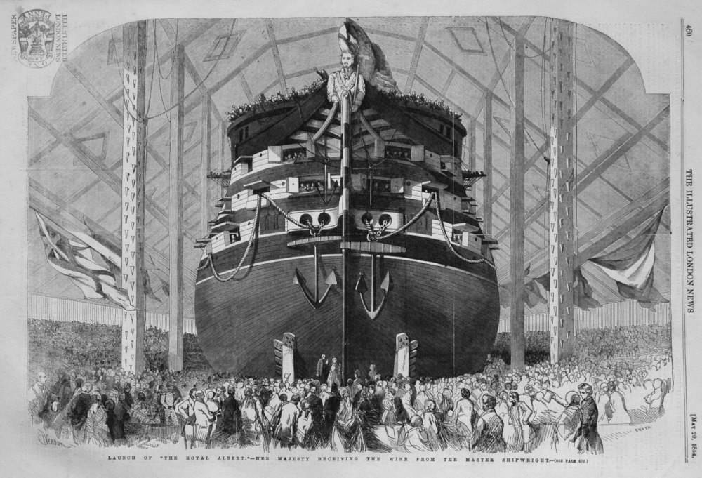 Launch of "The Royal Albert." Her Majesty Receiving the Wine from the Master Shipwright.