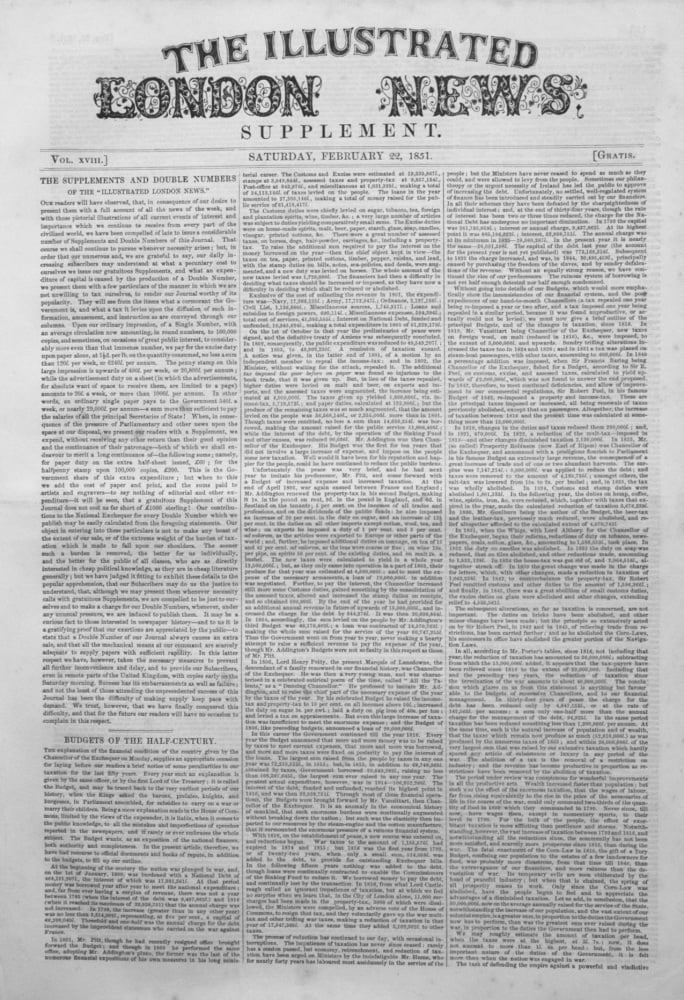 Illustrated London News (Supplement) for February 22nd, 1851.