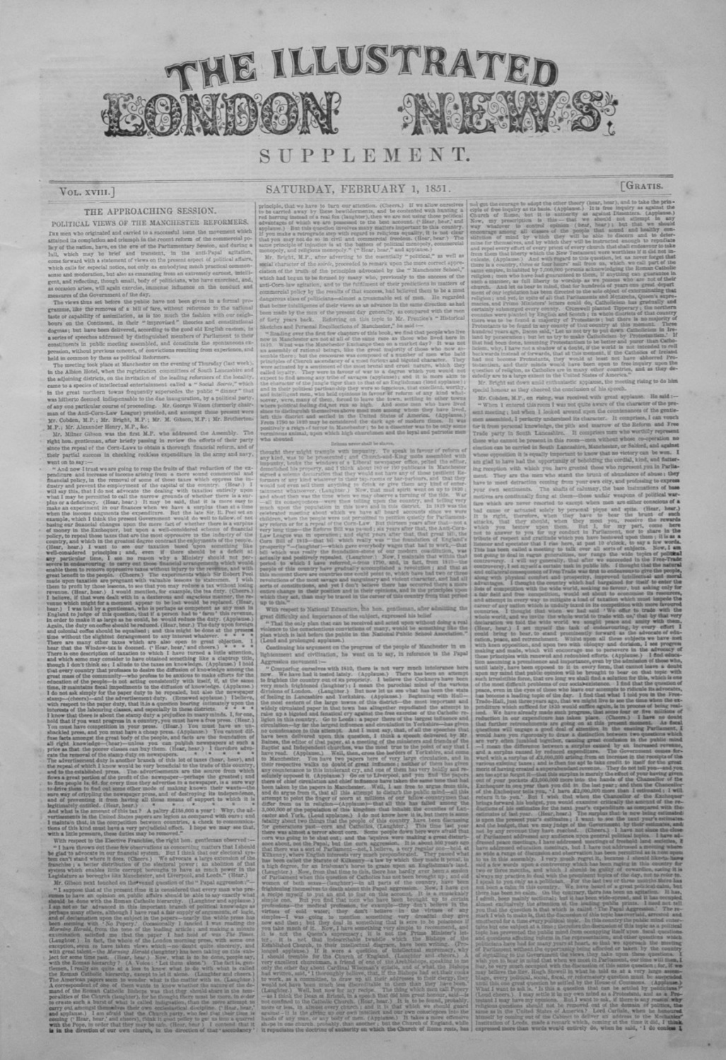 Illustrated London News Supplement For February 1st 1851.