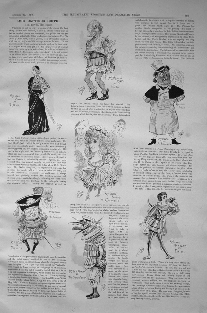 Our Captious Critic, October 29th 1898.  :  "Her Royal Highness,"at the Vaudeville Theatre.