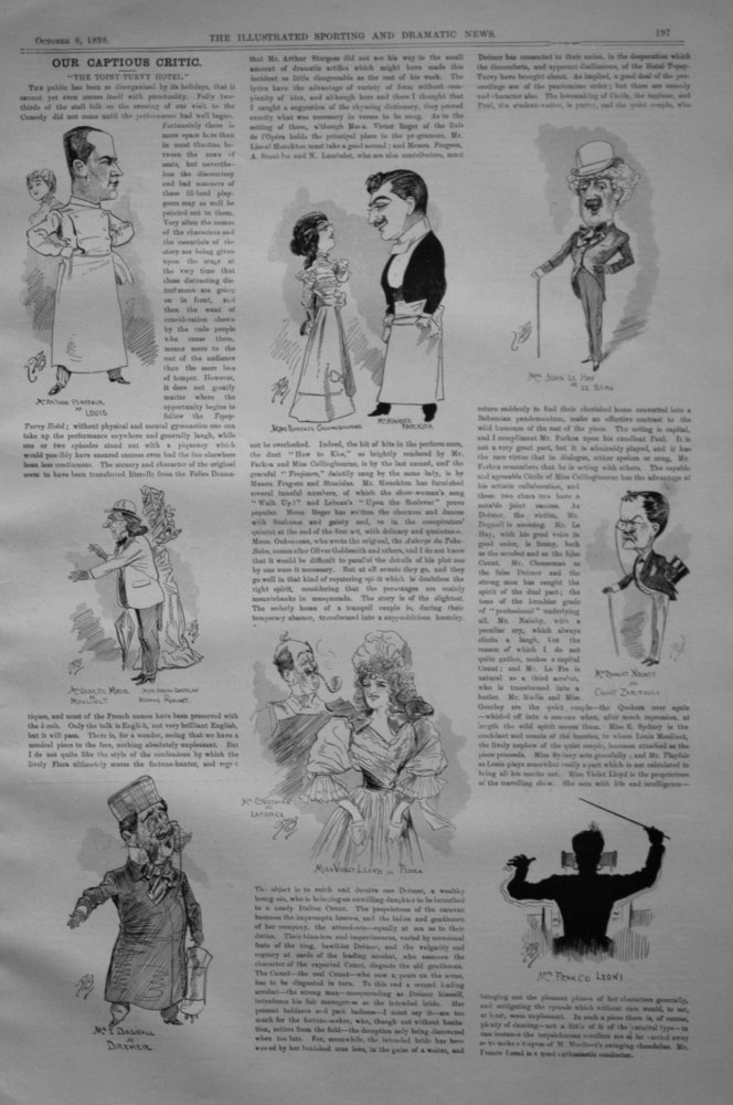 Our Captious Critic, October 8th 1898.  :  "The Topsy-Turvy Hotel," at the Comedy Theatre.