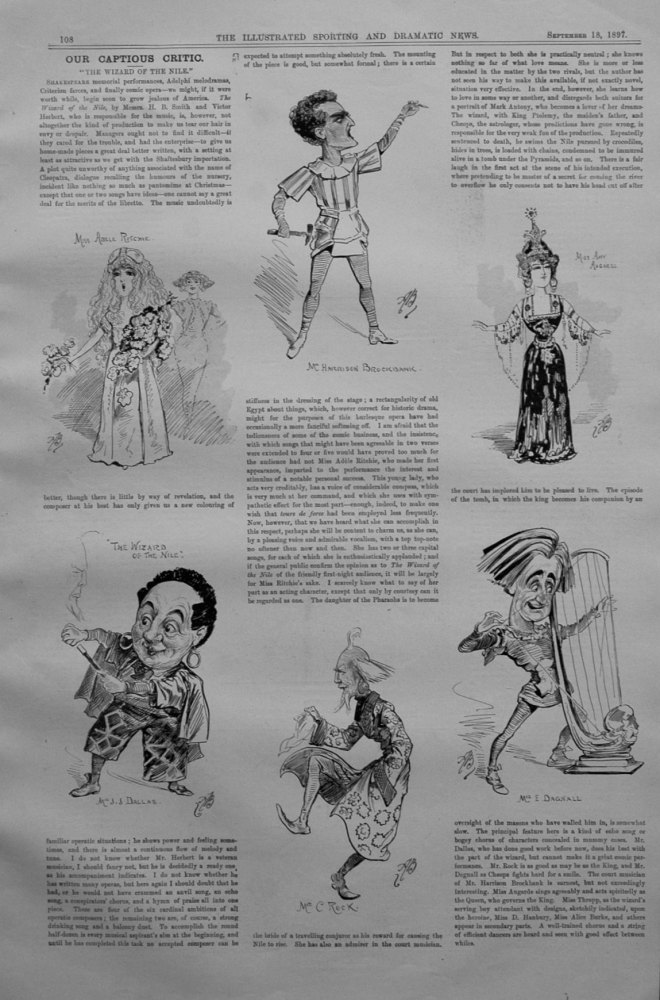 Our Captious Critic, September 18th 1897.  :  "The Wizard of the Nile," Comic Opera.