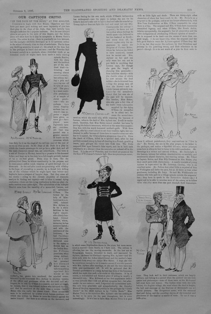Our Captious Critic, October 9th 1897.  :  "In the Days of the Duke," at the Adelphi Theatre.