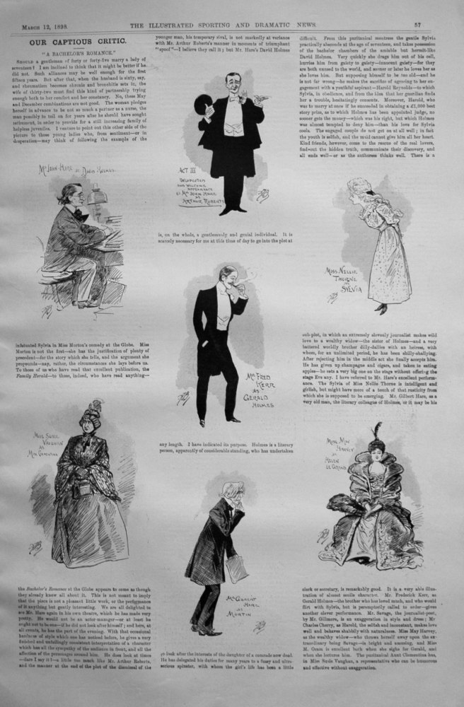 Our Captious Critic, March 12th 1898.  :  "A Bachelor's Romance," at the Globe Theatre.