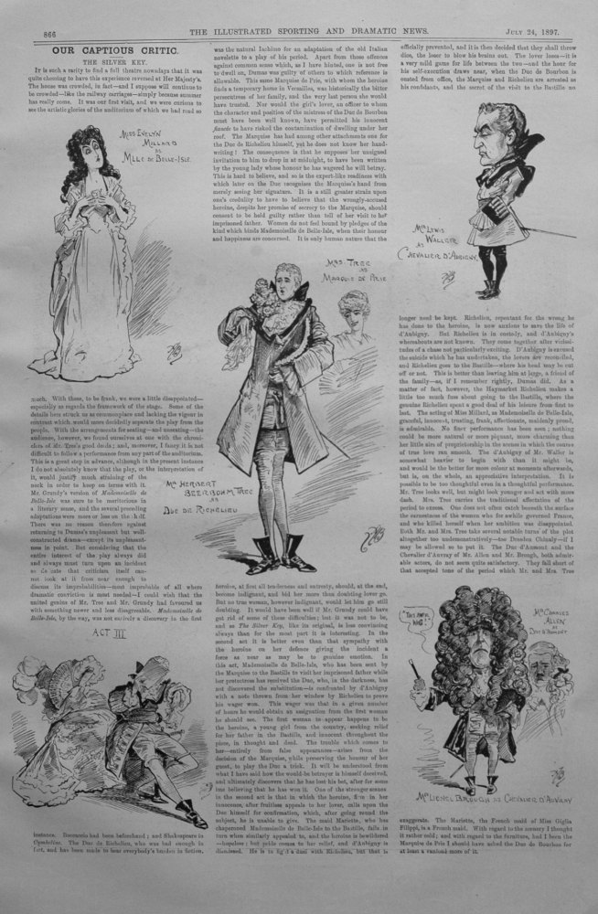 Our Captious Critic, July 24th 1897.  :  "The Silver Key," at Her Majesty's Theatre.