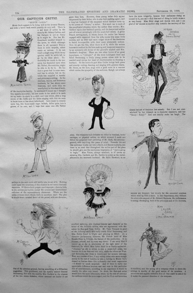 Our Captious Critic, September 26th 1896.  :  "Monte Carlo," at the Avenue Theatre.