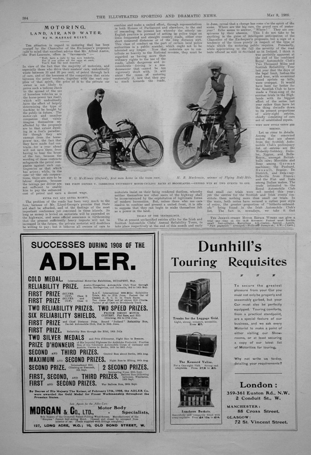 Motoring. Land, Air and Water. May 8th 1909
