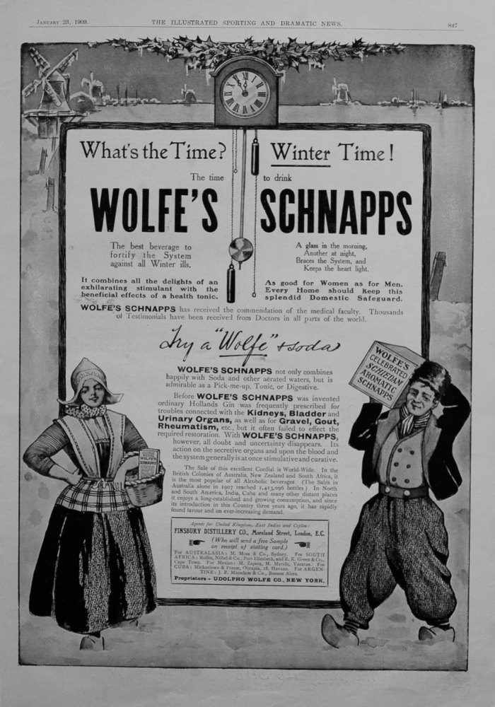 Wolfe's Schnapps. 1909.