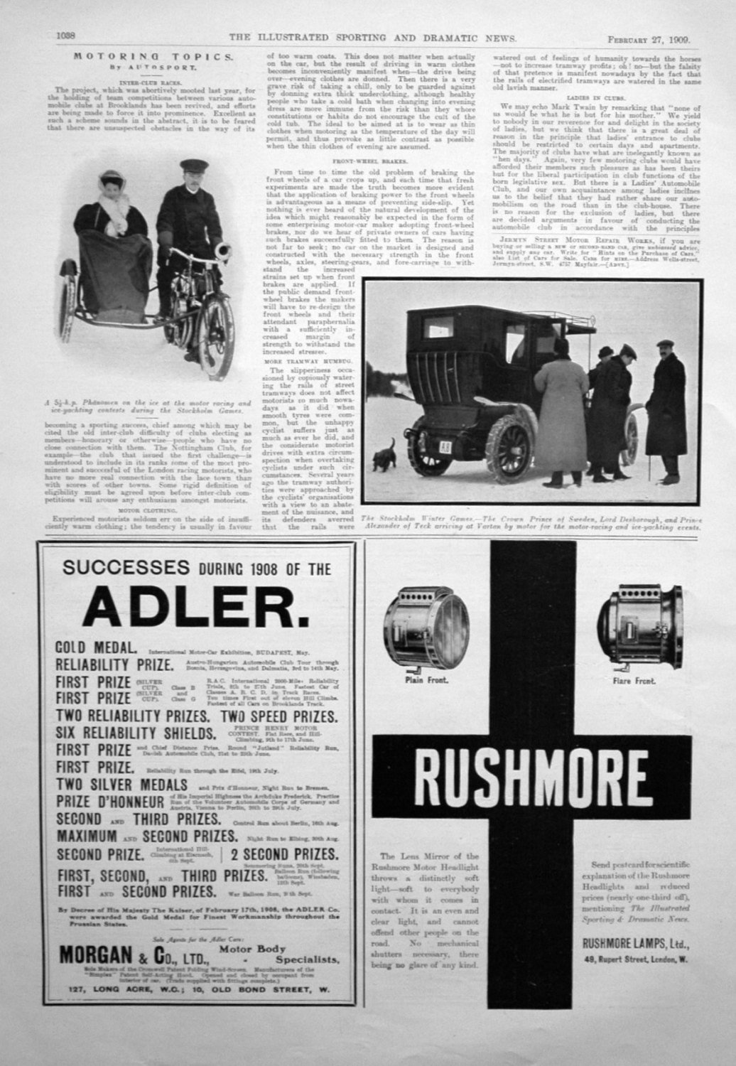 Motoring Topics, by Autosport. February 27th 1909.