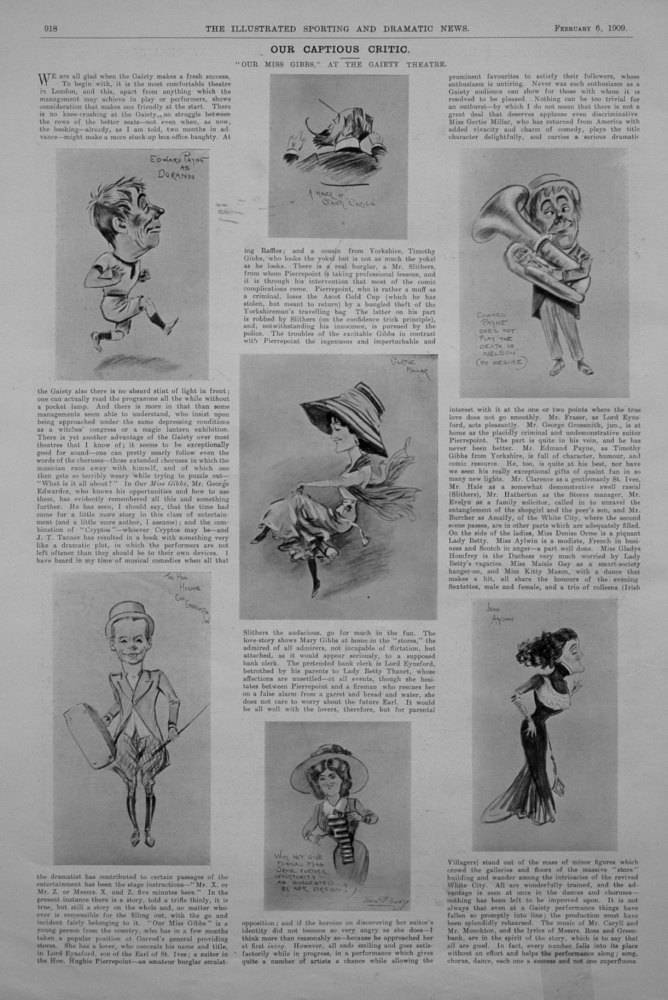 Our Captious Critic, February 6th 1909.  :  "Our Miss Gibbs," at the Gaiety Theatre.